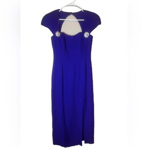 Vintage 80’s CACHE Blue Evening Cocktail Dress with Broach Embellishments Sz 6